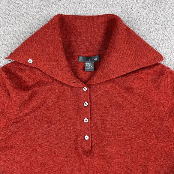 Griffen Womens 100% Cashmere Red 1/4 Button Down Sweater Sz Medium - Picture 4 of 5